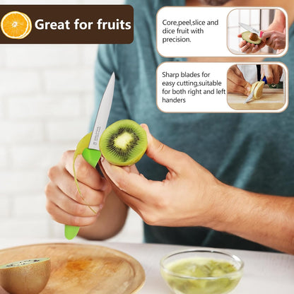 Paring and Garnishing Knife,Fruit Knife Set,12 Pieces Stainless Steel Paring Knives,Straight Edge Small Knife Set for Cutting Fruits and Vegetable,Spear Point,Ergonomic Handle,Multicolor
