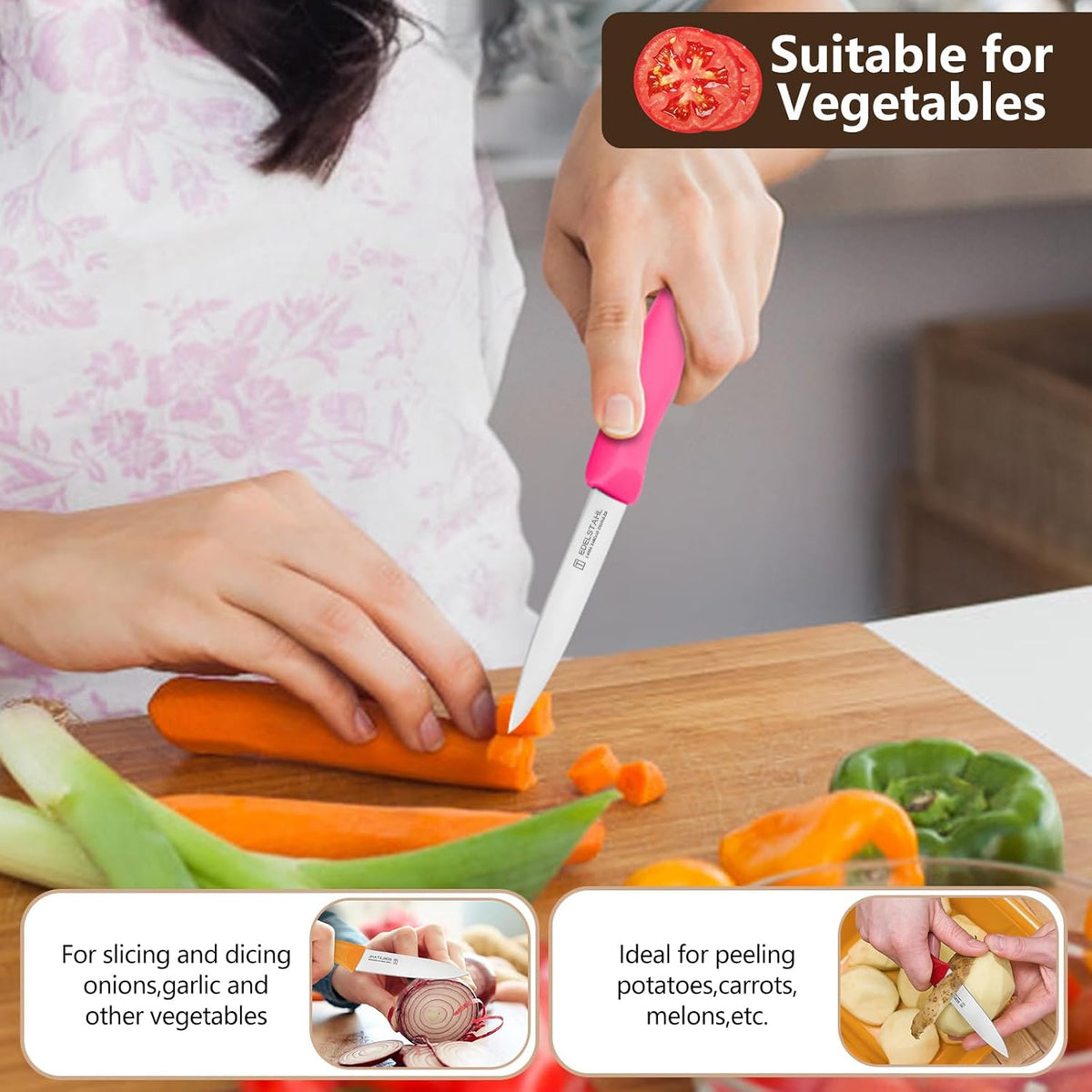 Paring and Garnishing Knife,Fruit Knife Set,12 Pieces Stainless Steel Paring Knives,Straight Edge Small Knife Set for Cutting Fruits and Vegetable,Spear Point,Ergonomic Handle,Multicolor