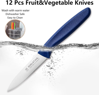 Paring and Garnishing Knife,Fruit Knife Set,12 Pieces Stainless Steel Paring Knives,Straight Edge Small Knife Set for Cutting Fruits and Vegetable,Spear Point,Ergonomic Handle,Multicolor