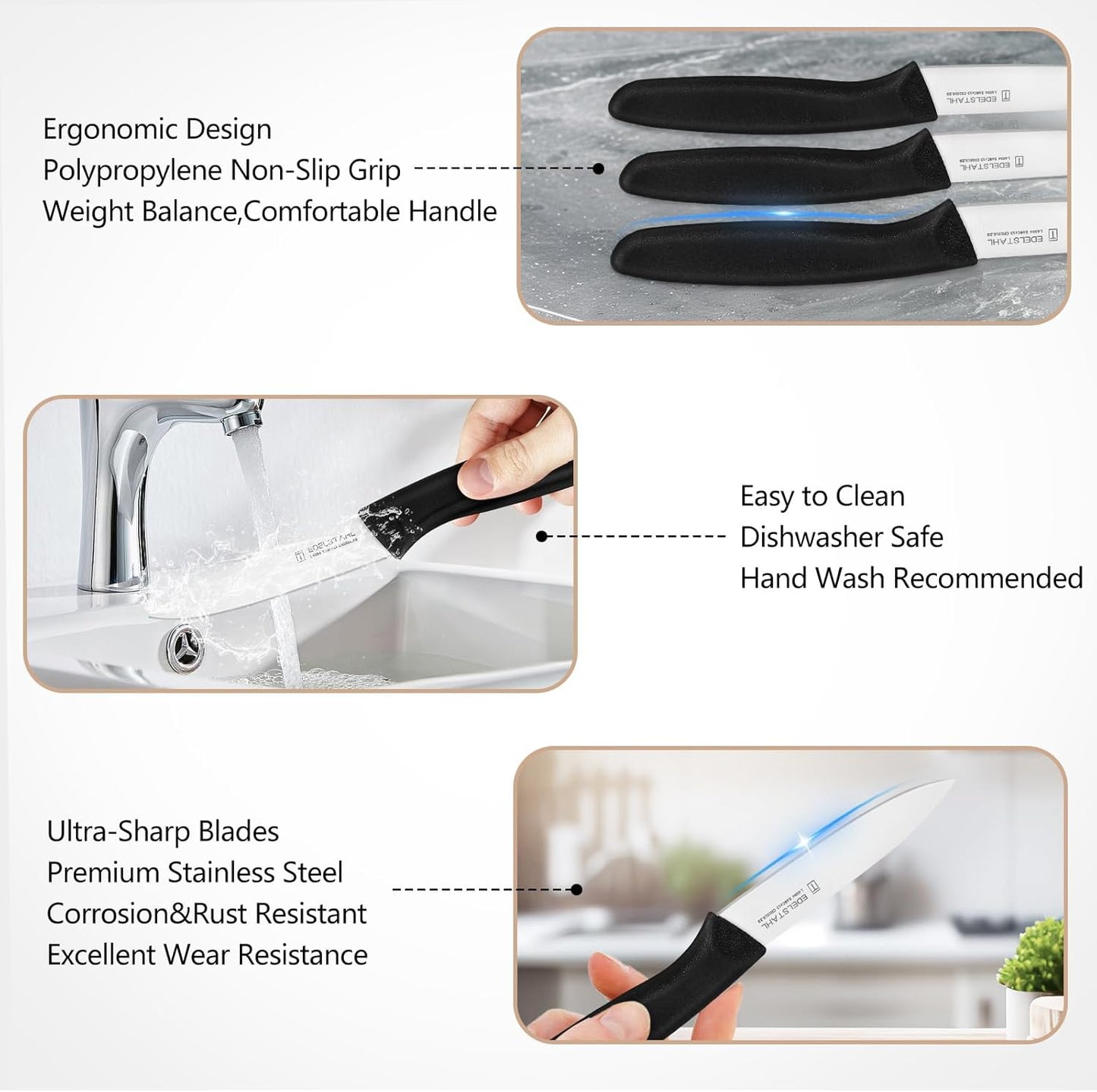 Paring and Garnishing Knife,Fruit Knife Set,12 Pieces Stainless Steel Paring Knives,Straight Edge Small Knife Set for Cutting Fruits and Vegetable,Spear Point,Ergonomic Handle,Multicolor