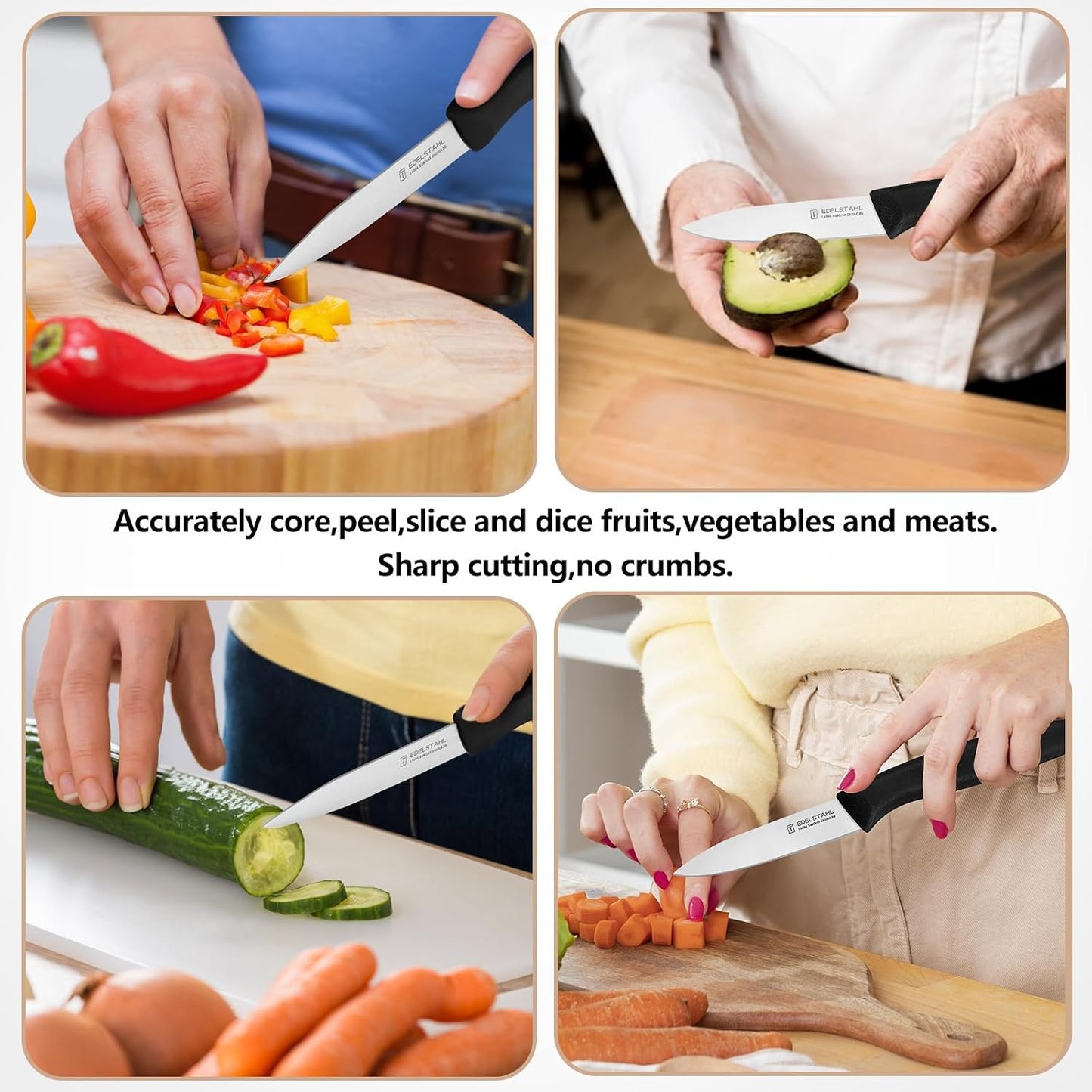 Paring and Garnishing Knife,Fruit Knife Set,12 Pieces Stainless Steel Paring Knives,Straight Edge Small Knife Set for Cutting Fruits and Vegetable,Spear Point,Ergonomic Handle,Multicolor