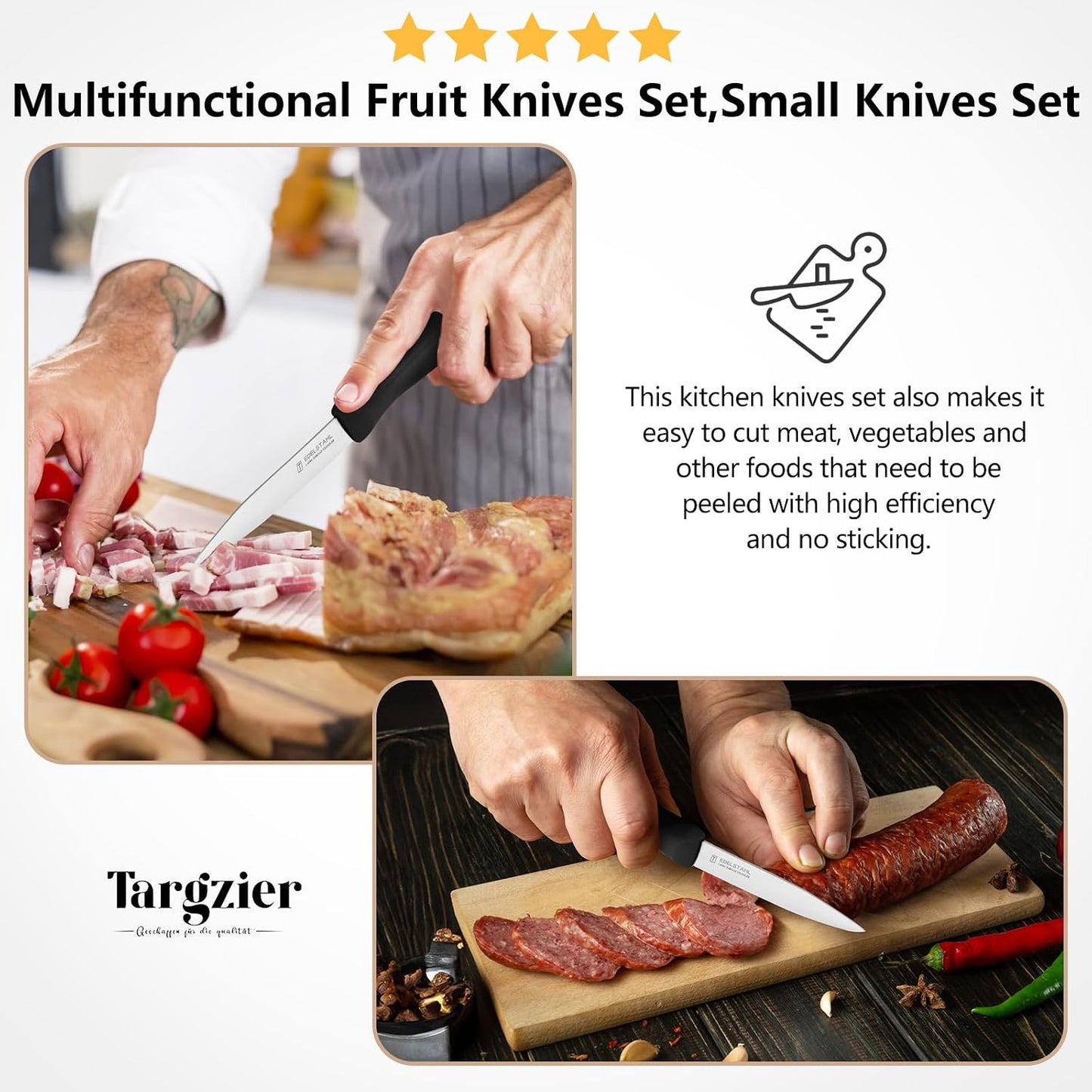 Paring and Garnishing Knife,Fruit Knife Set,12 Pieces Stainless Steel Paring Knives,Straight Edge Small Knife Set for Cutting Fruits and Vegetable,Spear Point,Ergonomic Handle,Multicolor