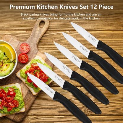 Paring and Garnishing Knife,Fruit Knife Set,12 Pieces Stainless Steel Paring Knives,Straight Edge Small Knife Set for Cutting Fruits and Vegetable,Spear Point,Ergonomic Handle,Multicolor