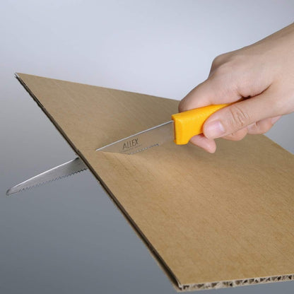Cardboard Cutter Tool Heavy Duty 5" – Japanese Stainless Steel Blade – Serrated Utility Knife for Cardboard, Styrofoam, Foam, Insulation – Made in Japan – Yellow