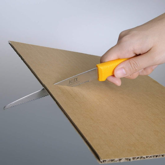 Cardboard Cutter Tool Heavy Duty 5" – Japanese Stainless Steel Blade – Serrated Utility Knife for Cardboard, Styrofoam, Foam, Insulation – Made in Japan – Yellow