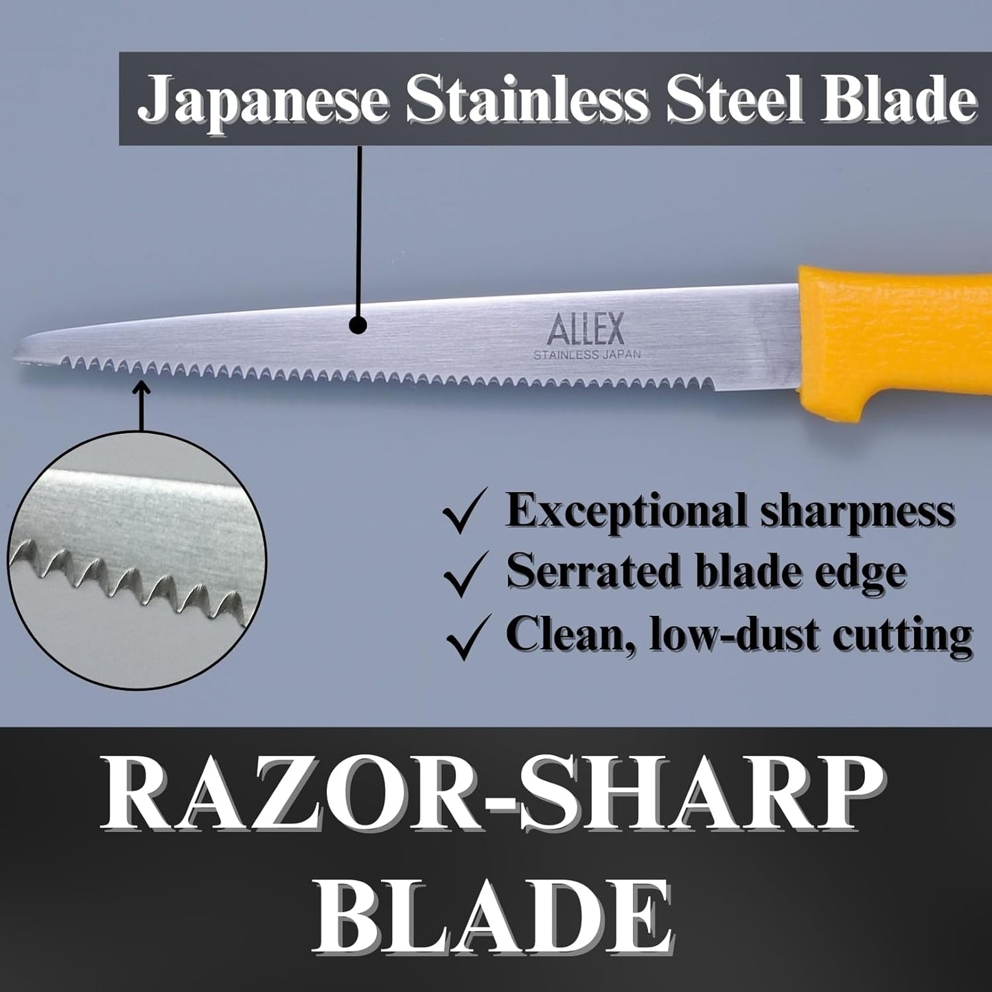 Cardboard Cutter Tool Heavy Duty 5" – Japanese Stainless Steel Blade – Serrated Utility Knife for Cardboard, Styrofoam, Foam, Insulation – Made in Japan – Yellow
