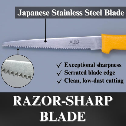 Cardboard Cutter Tool Heavy Duty 5" – Japanese Stainless Steel Blade – Serrated Utility Knife for Cardboard, Styrofoam, Foam, Insulation – Made in Japan – Yellow
