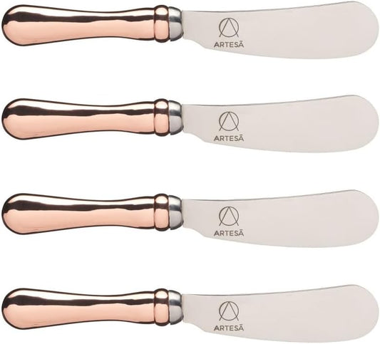 Artesà Butter Knife Set with Rose Gold-Effect Handles, Pack of 4, Knives for Spreading Cheese, Crackers, Butter, Ideal Dinner Party Gift, Stainless Steel, 12cm, Multicolor