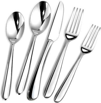 Silverware Set for 8, 40 Piece Stainless Steel Flatware Utensil Cutlery Set | Heavy Duty Steak Knife Fork and Spoon, Dishwasher Safe, Gift Package for Wedding Housewarming