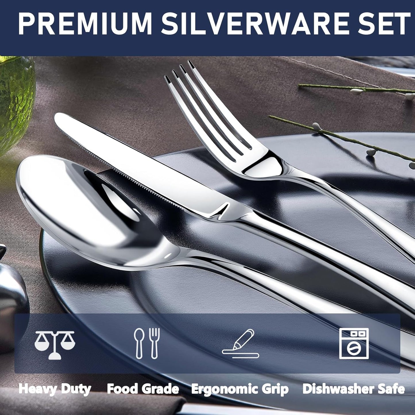 Silverware Set for 8, 40 Piece Stainless Steel Flatware Utensil Cutlery Set | Heavy Duty Steak Knife Fork and Spoon, Dishwasher Safe, Gift Package for Wedding Housewarming