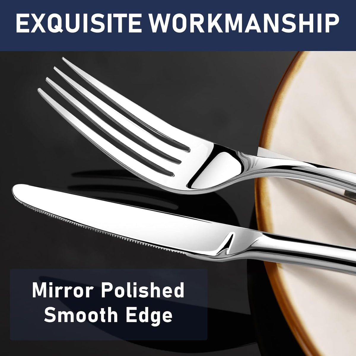 Silverware Set for 8, 40 Piece Stainless Steel Flatware Utensil Cutlery Set | Heavy Duty Steak Knife Fork and Spoon, Dishwasher Safe, Gift Package for Wedding Housewarming