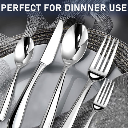 Silverware Set for 8, 40 Piece Stainless Steel Flatware Utensil Cutlery Set | Heavy Duty Steak Knife Fork and Spoon, Dishwasher Safe, Gift Package for Wedding Housewarming