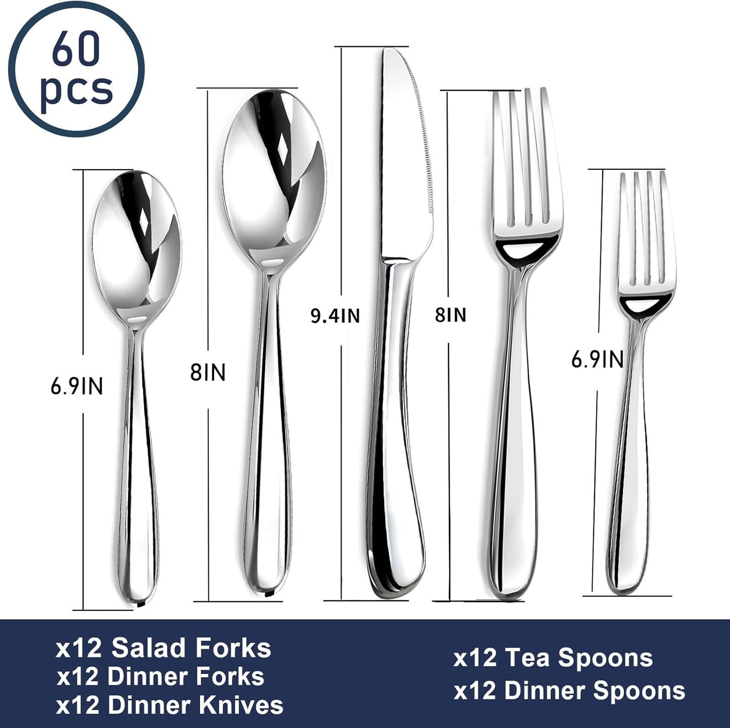 Silverware Set for 8, 40 Piece Stainless Steel Flatware Utensil Cutlery Set | Heavy Duty Steak Knife Fork and Spoon, Dishwasher Safe, Gift Package for Wedding Housewarming