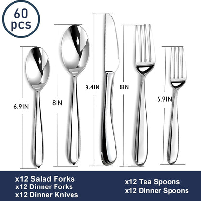 Silverware Set for 8, 40 Piece Stainless Steel Flatware Utensil Cutlery Set | Heavy Duty Steak Knife Fork and Spoon, Dishwasher Safe, Gift Package for Wedding Housewarming