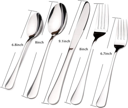 Silverware Set for 8, 40 Piece Stainless Steel Flatware Utensil Cutlery Set | Heavy Duty Steak Knife Fork and Spoon, Dishwasher Safe, Gift Package for Wedding Housewarming