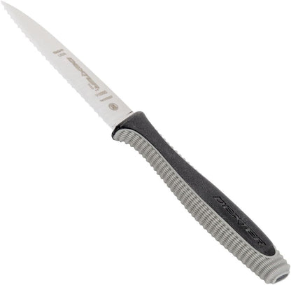 S104SC-2PCP Sani-Safe 15663 Paring Knife Set, 3-1/4" Scalloped Edge DEXSTEEL High Carbon Stain-Free Steel Blades, Textured Non-Slip White Polypropylene Handles, 2 Pack, NSF, USA Made