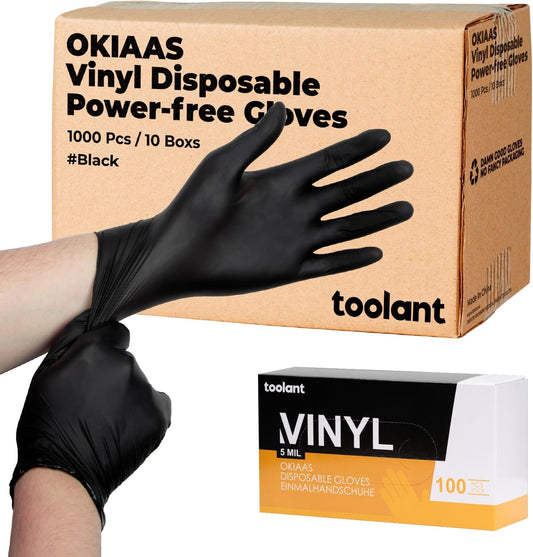 Black/Pink Vinyl Disposable Gloves Latex Free, Food Grade, 5 mil, Cooking, Cleaning, Hair Dye, 50/100/200/1000 Count
