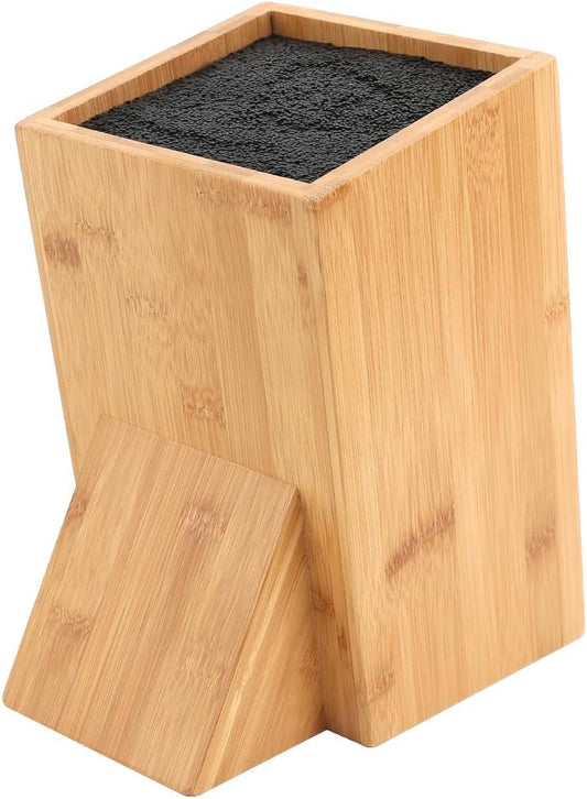 Bamboo Universal Knife Block with Bristles Bamboo Knife Stand Organizer Holder, Convenient Safe Storage for Knives & Utensils, Detachable Bristles for Easy Cleaning