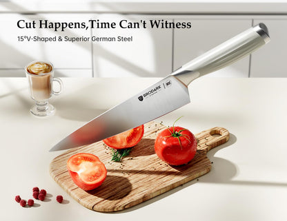 Knife Set, 15PCS White Kitchen Knife Set with Block and Sharpener | German Stainless Steel Kitchen Knife Set, Full Tang Roman Inspired Handle, Modern Luxury Knives, For Everyday Cooking & Gifts