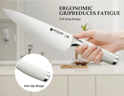 Knife Set, 15PCS White Kitchen Knife Set with Block and Sharpener | German Stainless Steel Kitchen Knife Set, Full Tang Roman Inspired Handle, Modern Luxury Knives, For Everyday Cooking & Gifts