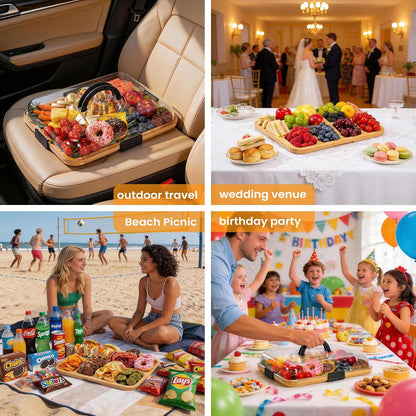 Portable Charcuterie Board with Clear Lid, Cheese & Snack Tray | Reversible bamboo tray with clear lid and 6 compartments for cheese fruit crackers parties light travel and housewarming gift