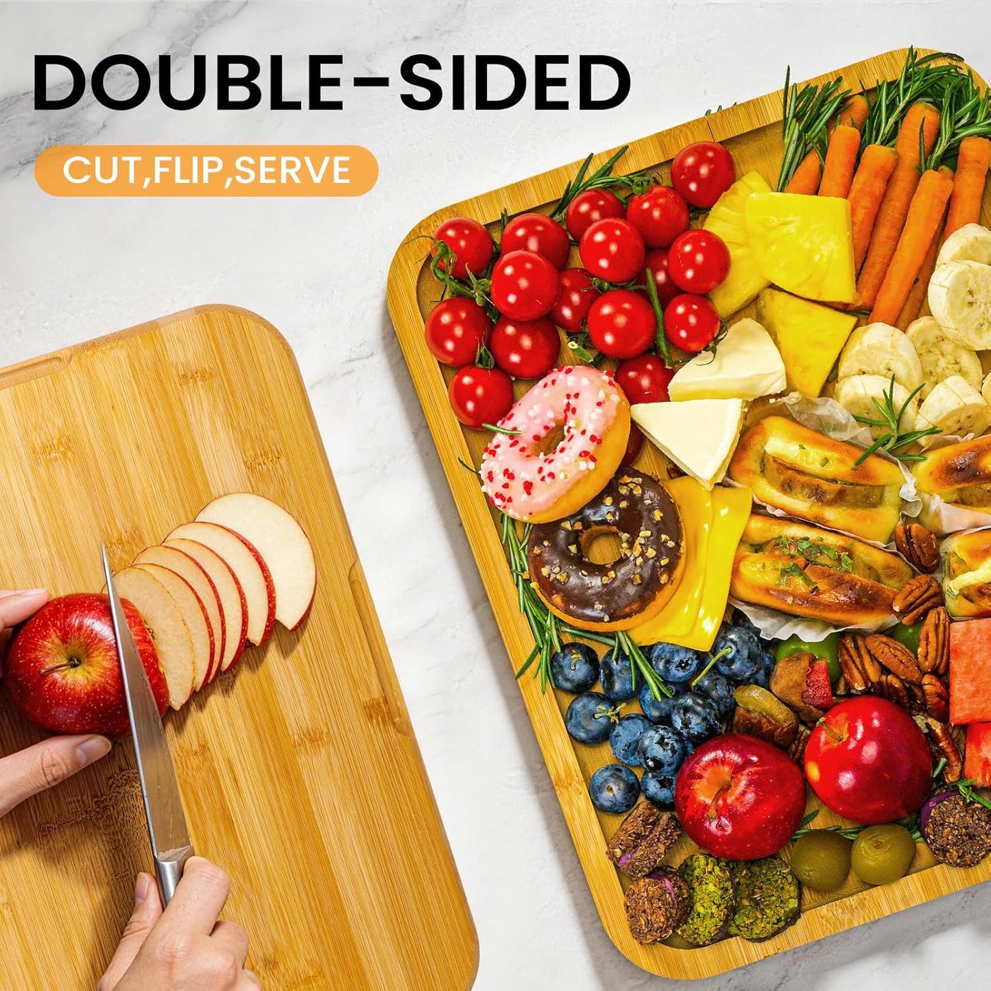 Portable Charcuterie Board with Clear Lid, Cheese & Snack Tray | Reversible bamboo tray with clear lid and 6 compartments for cheese fruit crackers parties light travel and housewarming gift