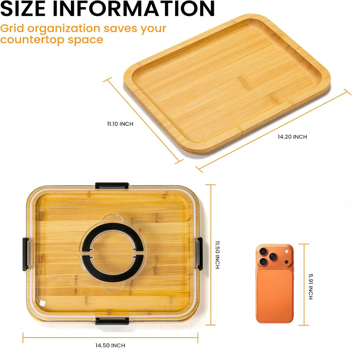 Portable Charcuterie Board with Clear Lid, Cheese & Snack Tray | Reversible bamboo tray with clear lid and 6 compartments for cheese fruit crackers parties light travel and housewarming gift