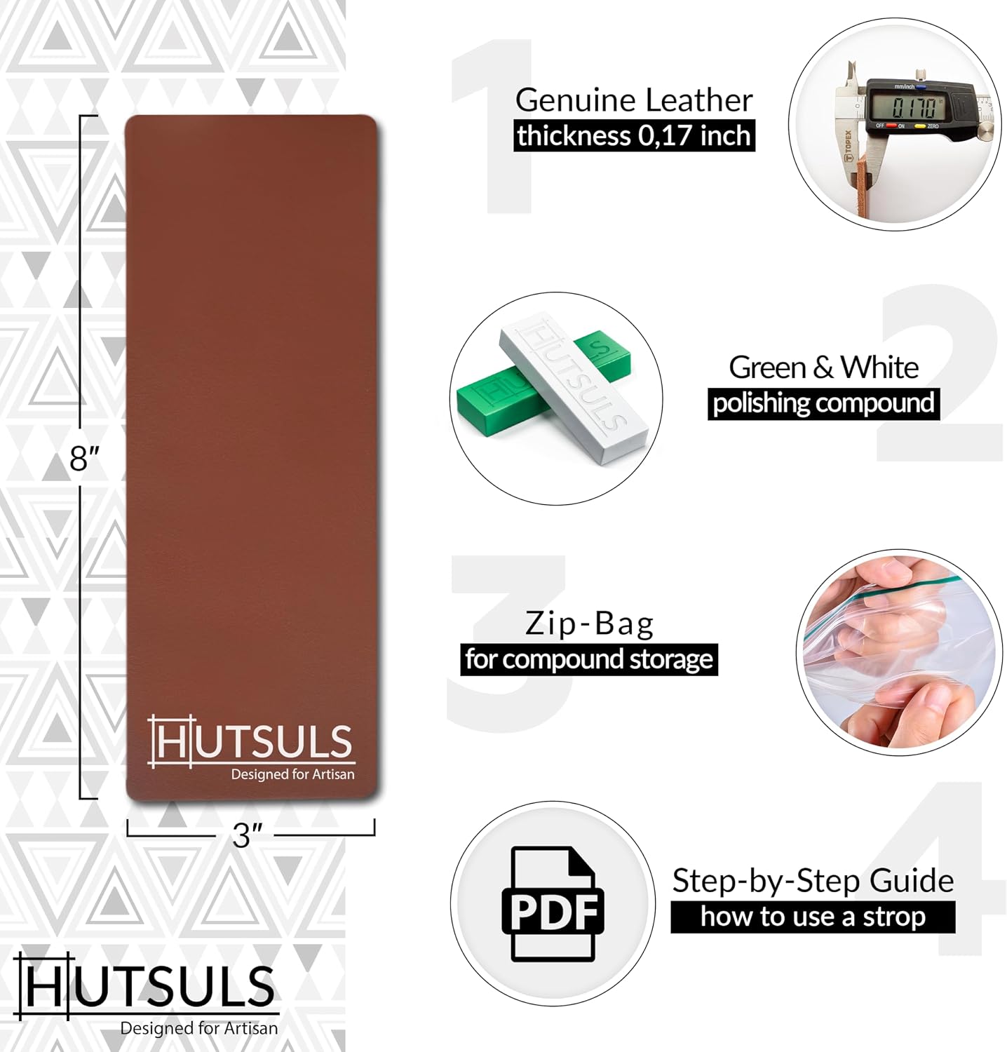 Knife Stropping Leather for Sharpening - Get Razor-Sharp Edges with Leather Strop for Knife Sharpening Easy to Use Leather Sharpening Strop with Green & White Strop Compound Step-by-Step Guide