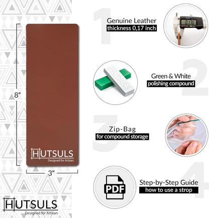Knife Stropping Leather for Sharpening - Get Razor-Sharp Edges with Leather Strop for Knife Sharpening Easy to Use Leather Sharpening Strop with Green & White Strop Compound Step-by-Step Guide