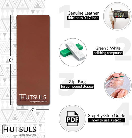 Knife Stropping Leather for Sharpening - Get Razor-Sharp Edges with Leather Strop for Knife Sharpening Easy to Use Leather Sharpening Strop with Green & White Strop Compound Step-by-Step Guide