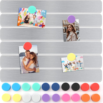 6Pcs Magnetic Strip, Metal Magnet Board with 20 pcs Colorful Magnet | Magnetic Strips with Adhesive Backing for DIY, whiteboards & Fridge