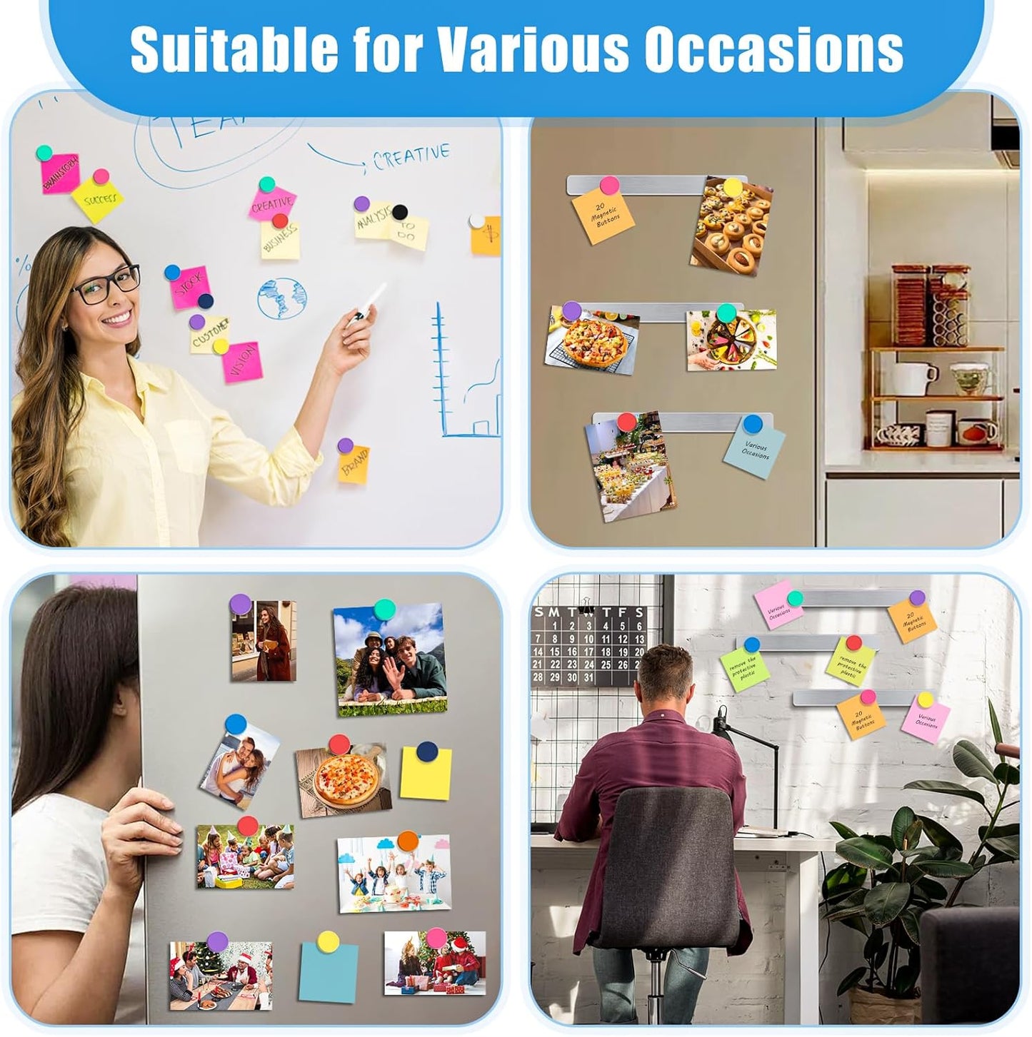 6Pcs Magnetic Strip, Metal Magnet Board with 20 pcs Colorful Magnet | Magnetic Strips with Adhesive Backing for DIY, whiteboards & Fridge