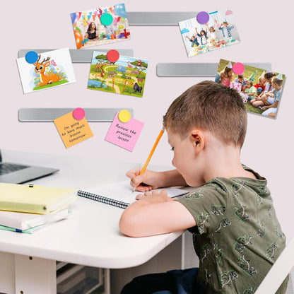 6Pcs Magnetic Strip, Metal Magnet Board with 20 pcs Colorful Magnet | Magnetic Strips with Adhesive Backing for DIY, whiteboards & Fridge