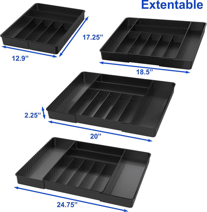 Expandable Kitchen Drawer Flatware Organizer, White | Expandable & Adjustable Cutlery Drawer Organizer - Large Utensil and Flatware Tray for Kitchen Drawers