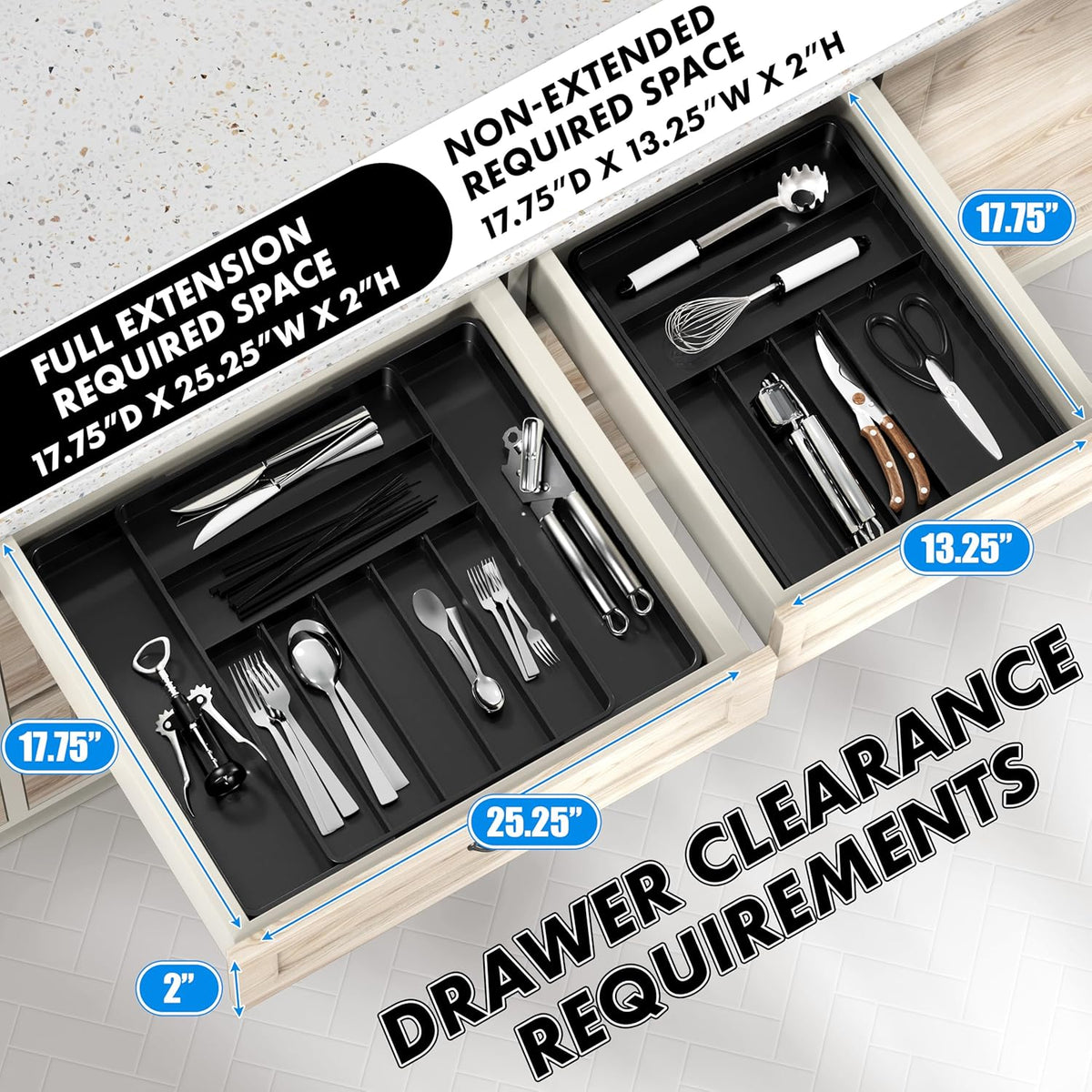 Expandable Kitchen Drawer Flatware Organizer, White | Expandable & Adjustable Cutlery Drawer Organizer - Large Utensil and Flatware Tray for Kitchen Drawers
