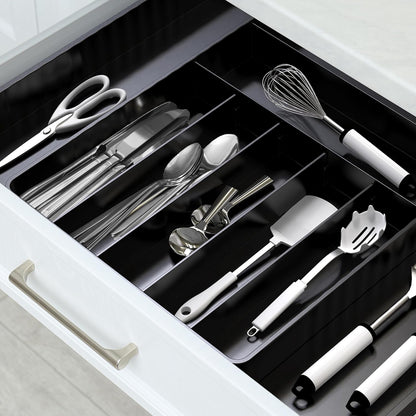 Expandable Kitchen Drawer Flatware Organizer, White | Expandable & Adjustable Cutlery Drawer Organizer - Large Utensil and Flatware Tray for Kitchen Drawers