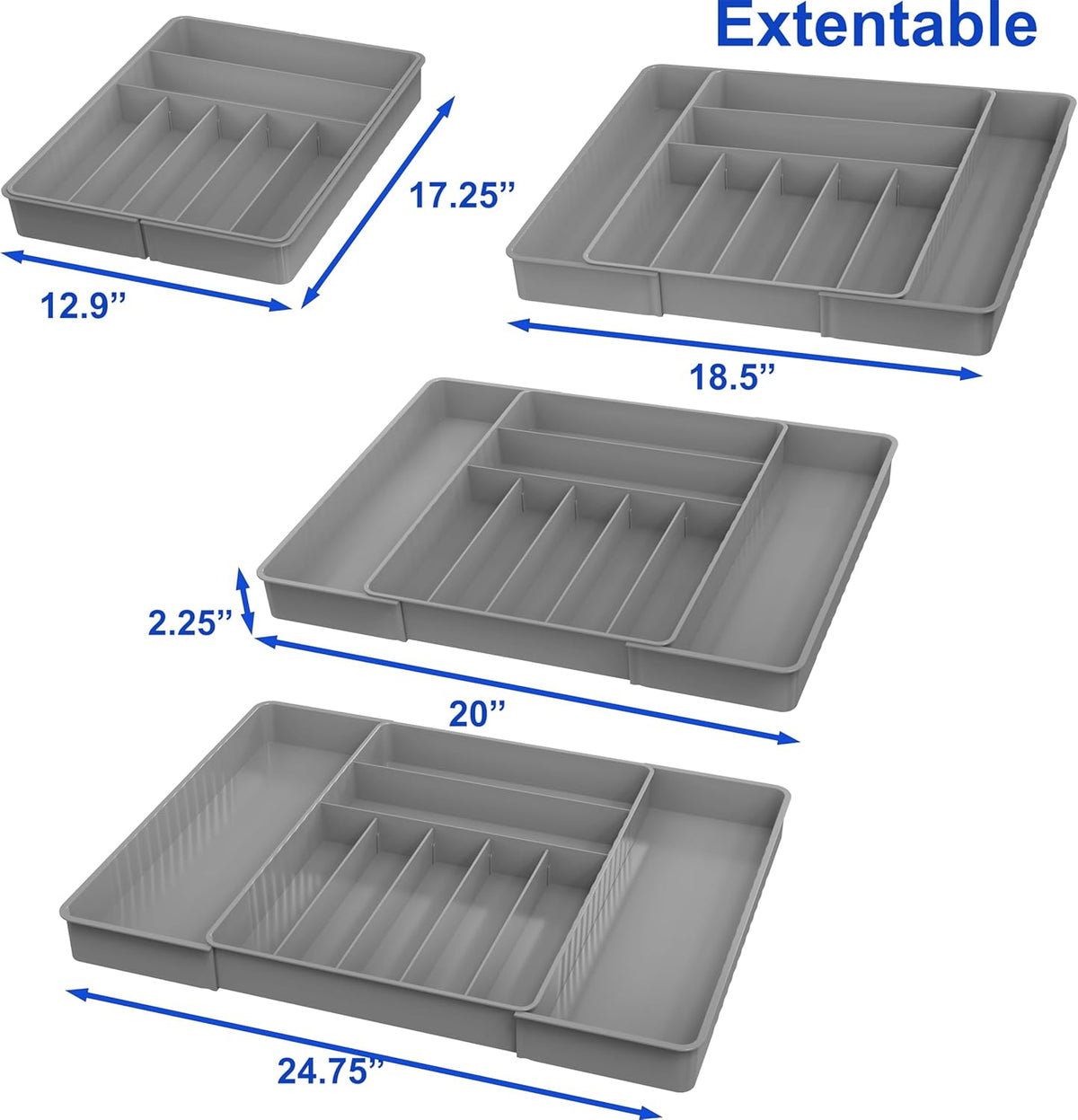 Expandable Kitchen Drawer Flatware Organizer, White | Expandable & Adjustable Cutlery Drawer Organizer - Large Utensil and Flatware Tray for Kitchen Drawers