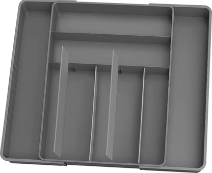 Expandable Kitchen Drawer Flatware Organizer, White | Expandable & Adjustable Cutlery Drawer Organizer - Large Utensil and Flatware Tray for Kitchen Drawers