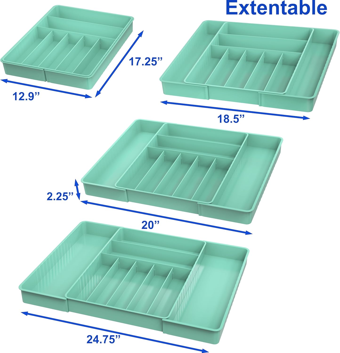 Expandable Kitchen Drawer Flatware Organizer, White | Expandable & Adjustable Cutlery Drawer Organizer - Large Utensil and Flatware Tray for Kitchen Drawers