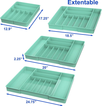 Expandable Kitchen Drawer Flatware Organizer, White | Expandable & Adjustable Cutlery Drawer Organizer - Large Utensil and Flatware Tray for Kitchen Drawers