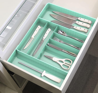 Expandable Kitchen Drawer Flatware Organizer, White | Expandable & Adjustable Cutlery Drawer Organizer - Large Utensil and Flatware Tray for Kitchen Drawers