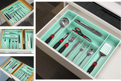 Expandable Kitchen Drawer Flatware Organizer, White | Expandable & Adjustable Cutlery Drawer Organizer - Large Utensil and Flatware Tray for Kitchen Drawers