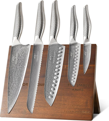 ® Knife Set with Magnetic Knife Block 6-piece set | Acacia wood magnetic block; 6-piece set for home kitchen; Anti-slip stainless steel handle; ready to use