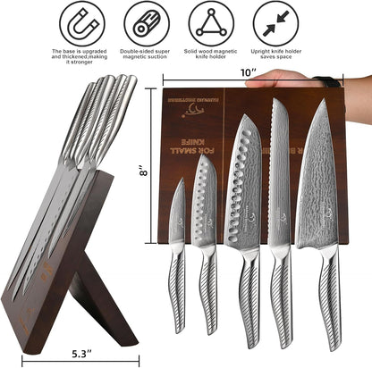 ® Knife Set with Magnetic Knife Block 6-piece set | Acacia wood magnetic block; 6-piece set for home kitchen; Anti-slip stainless steel handle; ready to use