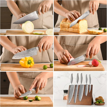 ® Knife Set with Magnetic Knife Block 6-piece set | Acacia wood magnetic block; 6-piece set for home kitchen; Anti-slip stainless steel handle; ready to use