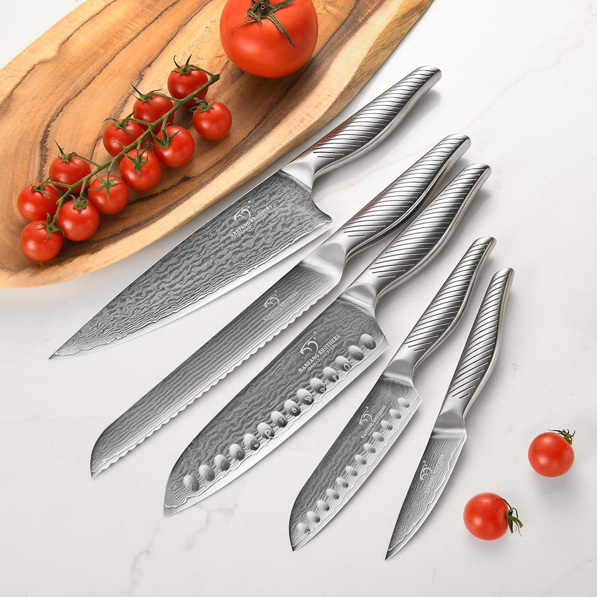 ® Knife Set with Magnetic Knife Block 6-piece set | Acacia wood magnetic block; 6-piece set for home kitchen; Anti-slip stainless steel handle; ready to use