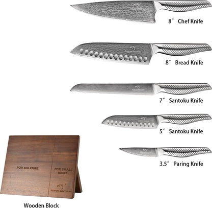 ® Knife Set with Magnetic Knife Block 6-piece set | Acacia wood magnetic block; 6-piece set for home kitchen; Anti-slip stainless steel handle; ready to use