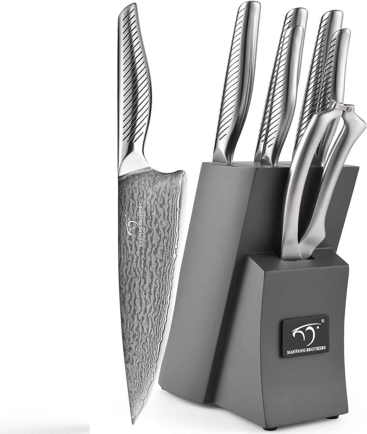 ® Knife Set with Magnetic Knife Block 6-piece set | Acacia wood magnetic block; 6-piece set for home kitchen; Anti-slip stainless steel handle; ready to use