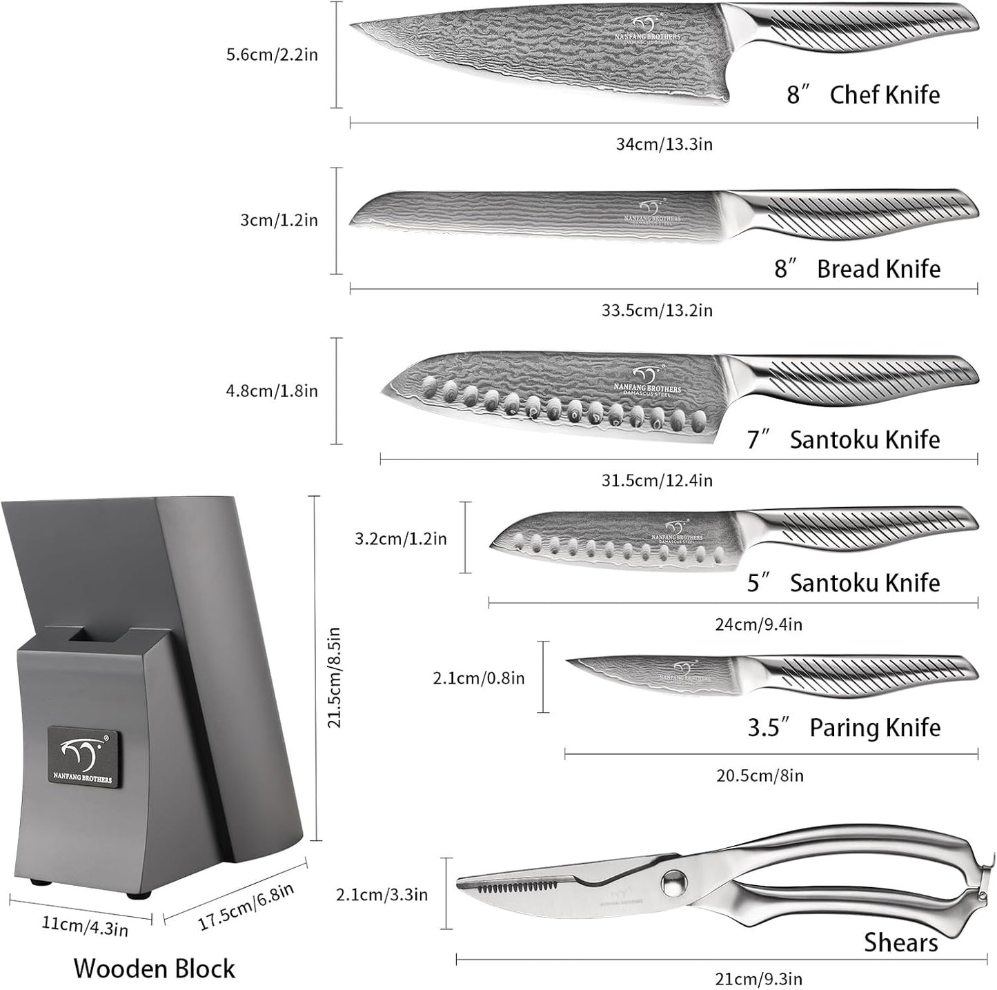 ® Knife Set with Magnetic Knife Block 6-piece set | Acacia wood magnetic block; 6-piece set for home kitchen; Anti-slip stainless steel handle; ready to use