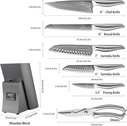 ® Knife Set with Magnetic Knife Block 6-piece set | Acacia wood magnetic block; 6-piece set for home kitchen; Anti-slip stainless steel handle; ready to use
